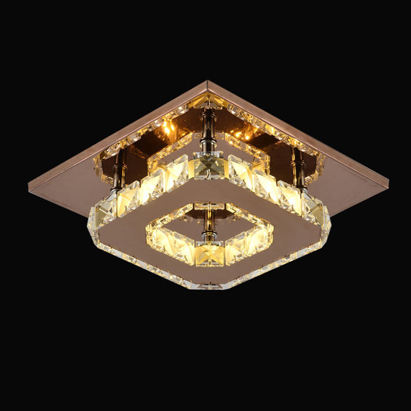 Contemporary Luxury Square Stainless Steel Crystal Decor LED Flush Mount Ceiling Light For Living Room