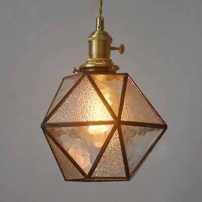 Traditional Tiffany Iron Brass Glass Polygonal Diamond 1-Light Pendant Light For Dining Room