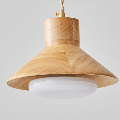 Traditional Japanese Mushroom Conic Rubber Wood 1-Light Wall Sconce Lamp For Bedside