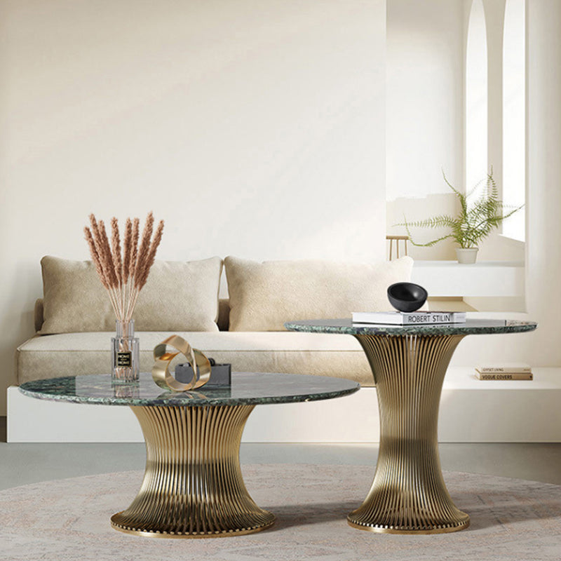 Contemporary Luxury Round Column Marble Stainless Steel Coffee Table Set For Living Room