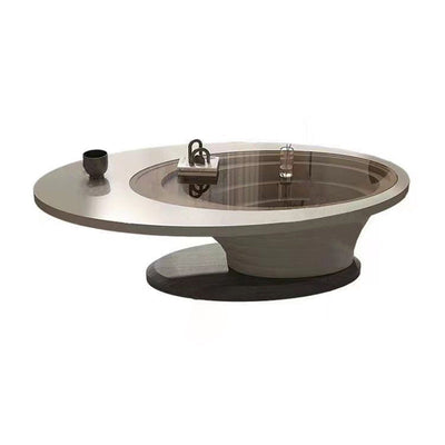 Modern Luxury Oval Glass Density Fiberboard Top Coffee Table For Living Room