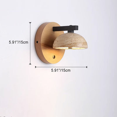 Traditional Japanese Dolomite Walnut Round Hemispherical LED Wall Sconce Lamp For Bedside