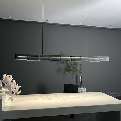 Modern Minimalist Long Glass Copper LED Island Light Chandelier For Living Room