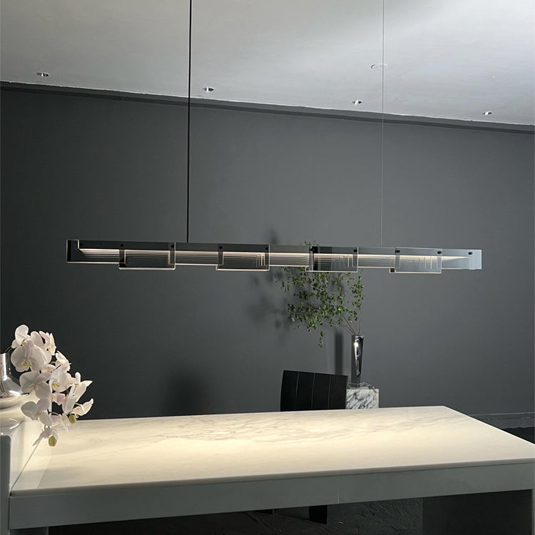 Modern Minimalist Long Glass Copper LED Island Light Chandelier For Living Room