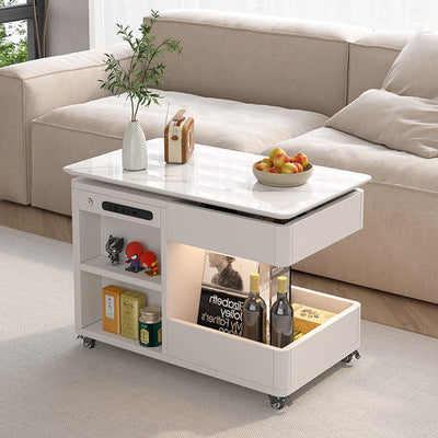 Modern Minimalist Rectangular Metal Plate Wood Side Table 2-Drawer For Living Room