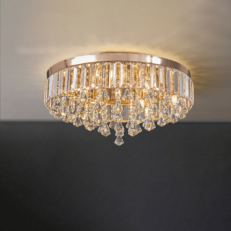 Modern Luxury Round Iron Crystal Beads 6/9-Light Flush Mount Ceiling Light For Living Room