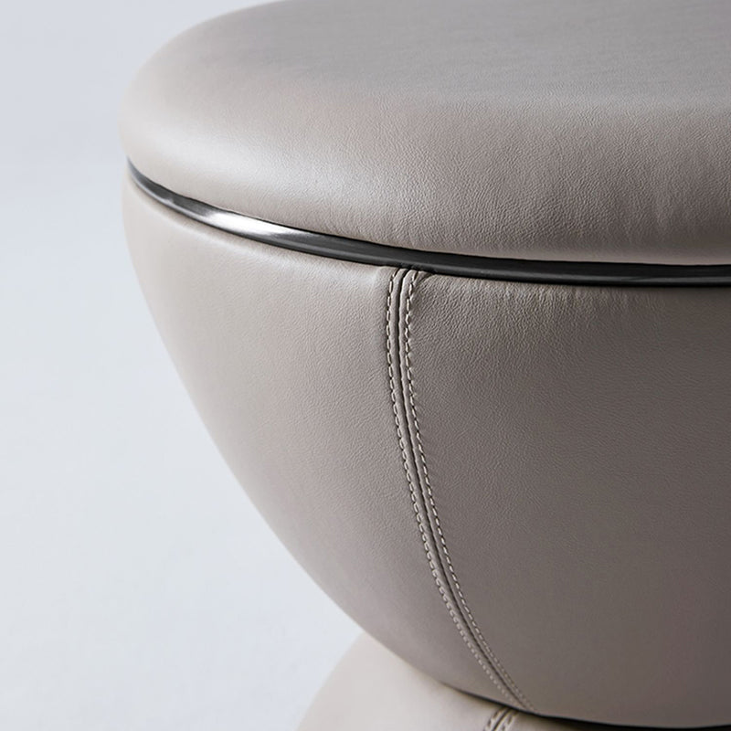 Modern Minimalist Round Hourglass Shape Leather Stainless Steel Low Stool For Living Room