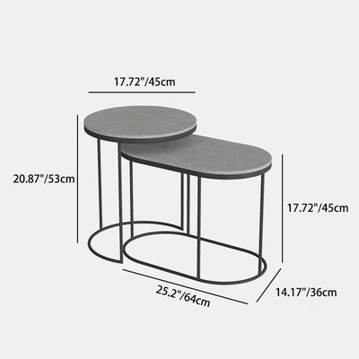 Contemporary Luxury Oval Sintered Stone Top Nesting End Table For Living Room