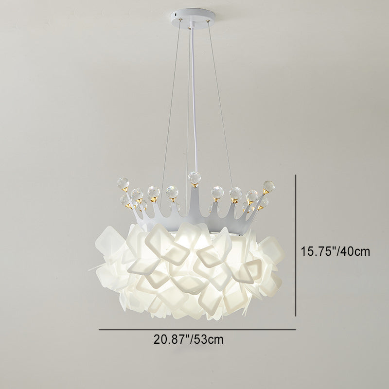 Contemporary Creative Hardware Crown Decor PVC Petal Shade LED Pendant Light For Living Room