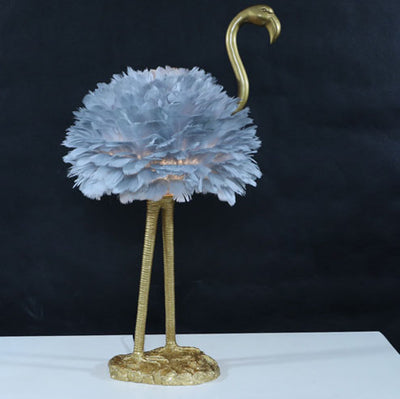 Contemporary Nordic Goose Feather Metal Flamingo Ball 1-Light Table Lamp For Bedside