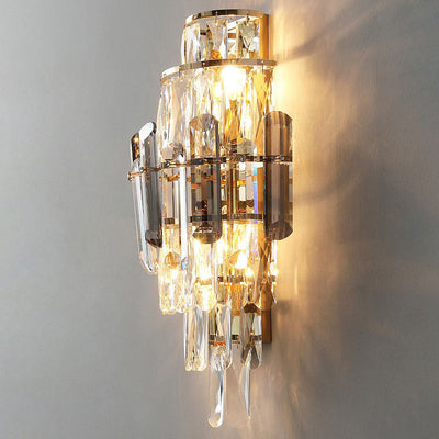 Contemporary Luxury Tiered Crystal Prismatic Dazzling Crystal 4-Light Wall Sconce Lamp For Living Room