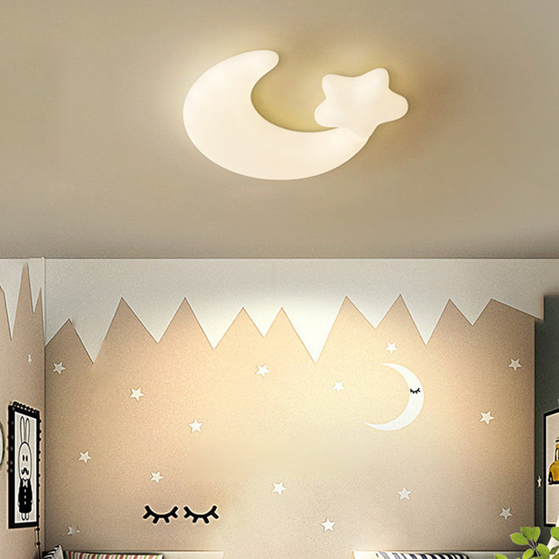 Modern Minimalist Moon Star PE Iron LED Flush Mount Ceiling Light For Bedroom