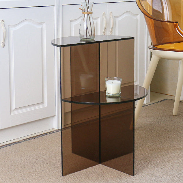 Contemporary Scandinavian Acrylic Semicircle End Table 2-Tier For Living Room