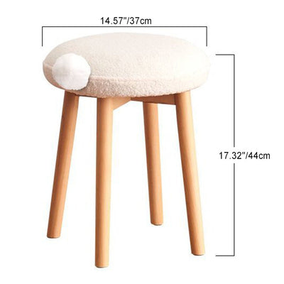 Modern Minimalist Round Lambswool Wood Vanity Stool For Bedroom