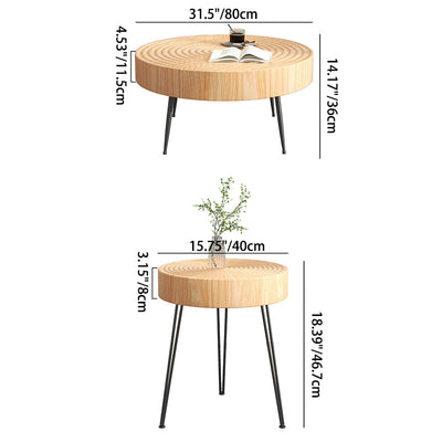 Modern Minimalist Round Annual Wood Stainless Steel Coffee Table For Living Room