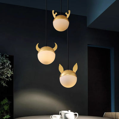 Contemporary Creative Cartoon Animal Iron Glass Ball 1-Light Pendant Light For Living Room