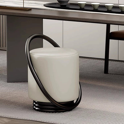 Contemporary Creative Microfiber Leather Metal Cylinder Vanity Stool For Bedroom