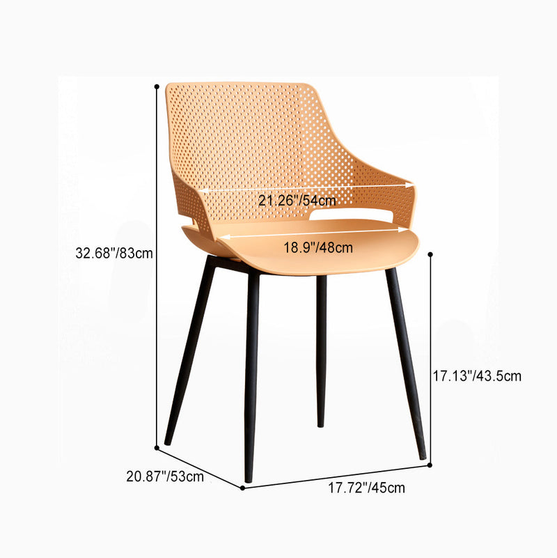 Modern Minimalist Square Hollowed Out Dots Backrest Plastic Iron Dining Chair Armrest For Dining Room