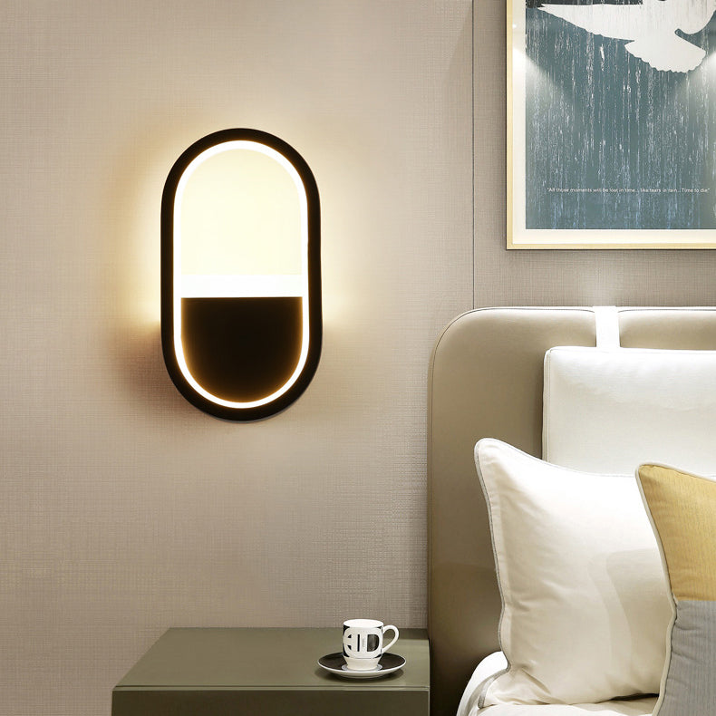 Modern Minimalist Iron Silicone Elliptical Circular Arc LED Wall Sconce Lamp For Bedroom