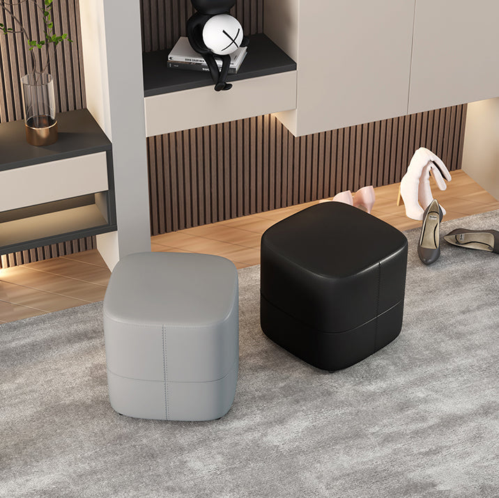 Modern Minimalist Square Microfiber Leather Solid Wood Low Stool Backless Armless For Living Room