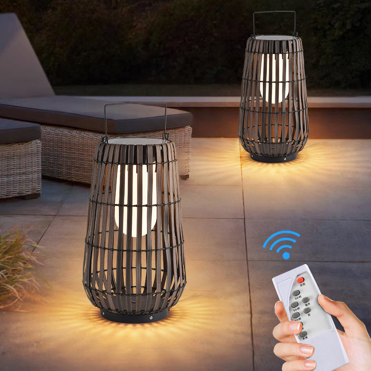 Contemporary Creative Waterproof Solar Cylinder Woven Rattan Iron LED Landscape Lighting Outdoor Light For Garden