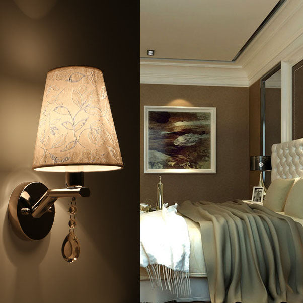 Modern Transitional Flower Pattern Fabric Shade Electroplated Iron Frame 1-Light Wall Sconce Lamp For Living Room