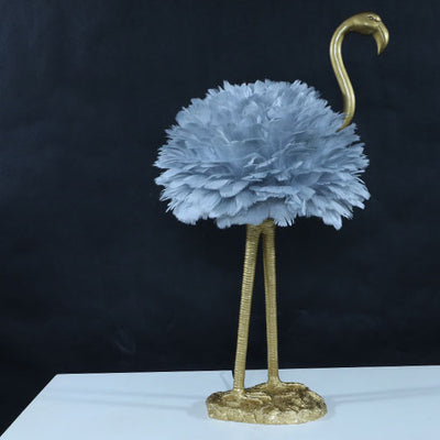 Contemporary Nordic Goose Feather Metal Flamingo Ball 1-Light Table Lamp For Bedside