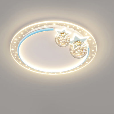 Contemporary Creative Kids Round Orb Stars Hardware Acrylic LED Flush Mount Ceiling Light For Bedroom