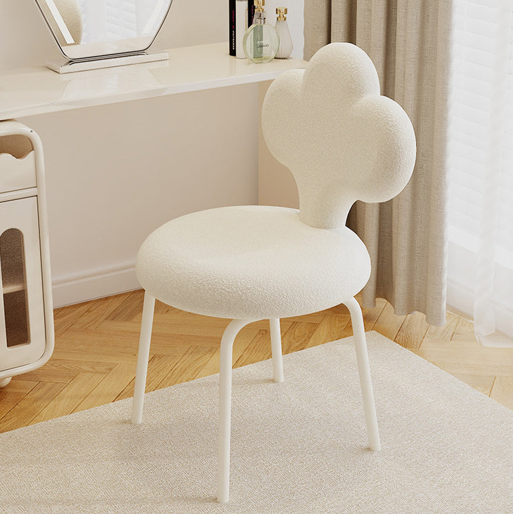 Contemporary Creative Cloud Shape Lambswool Upholstered Swivel Vanity Stool Backrest For Bedroom