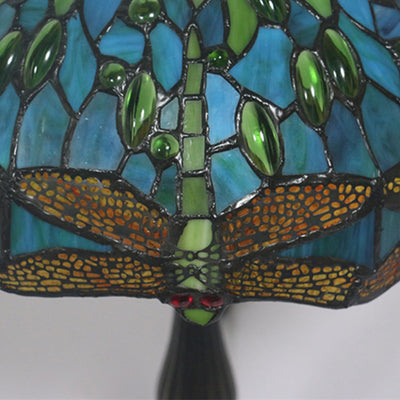 Traditional Tiffany Stained Glass Animal Dragonfly Pattern Zinc Alloy Base 1-Light Table Lamp For Bedroom