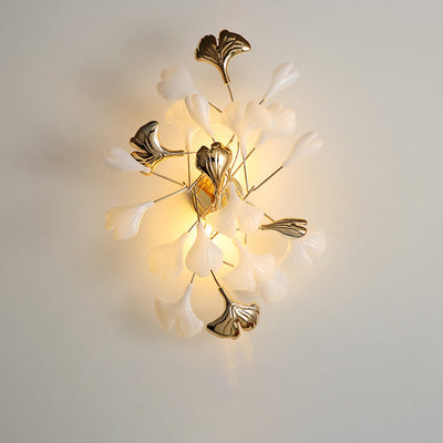 Contemporary Creative Ginkgo Leaf Iron Plastic Porcelain 2/3 Light Wall Sconce Lamp For Living Room