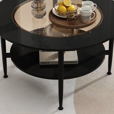 Contemporary Scandinavian Round Glass Marble Stainless Steel End Table 2-Tier For Living Room