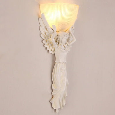 Traditional European Resin Glass Angel Statue 1-Light Wall Sconce Lamp For Living Room