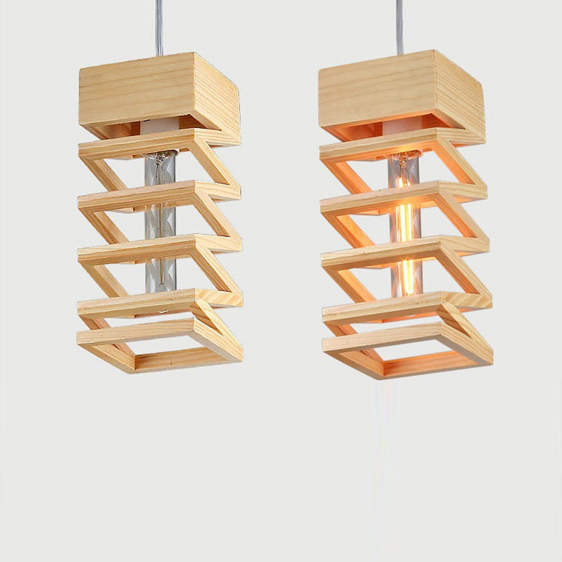 Contemporary Simplicity Geometric Square Wood 1-Light Pendant Light For Dining Room