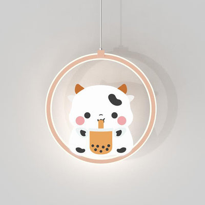 Modern Simplicity Kids Aluminum Iron Acrylic Circle Bear Cow LED Pendant Light For Bedside