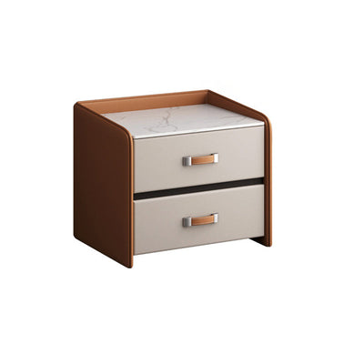 Modern Simplicity Rectangular Slab Saddle Leather Wood Nightstand 2-Drawer For Bedside