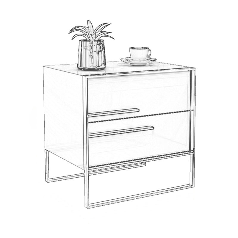 Modern Simplicity Cubic Solid Wood Stainless Steel Frame Nightstand 2-Drawer For Bedroom