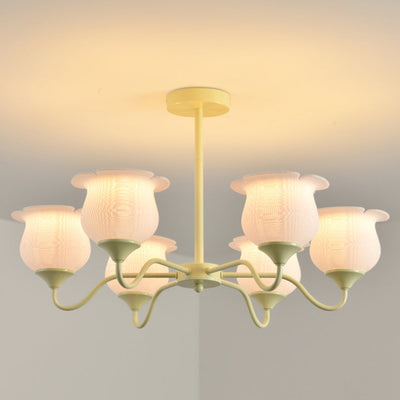 Modern Art Deco Iron Frame PLA Bell Orchid Flower Shade 3/5/6-Light Chandelier For Living Room