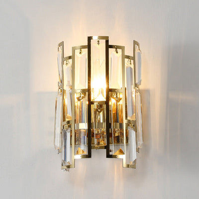 Modern Luxury Stainless Steel Crystal Multiple Rectangular 1/2 Light Wall Sconce Lamp For Living Room