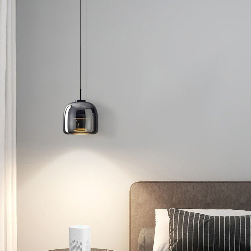 Contemporary Scandinavian Aluminum Glass Cylinder Shade LED Pendant Light For Bedroom