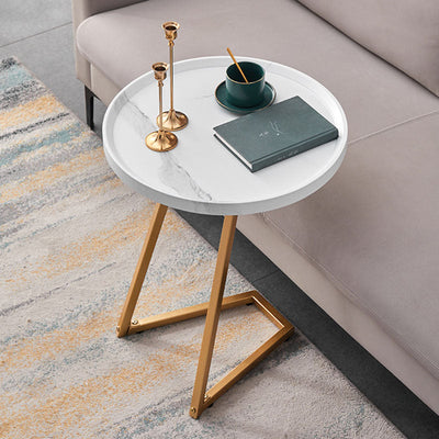 Modern Simplicity Round MDF Iron End Table Movable For Living Room