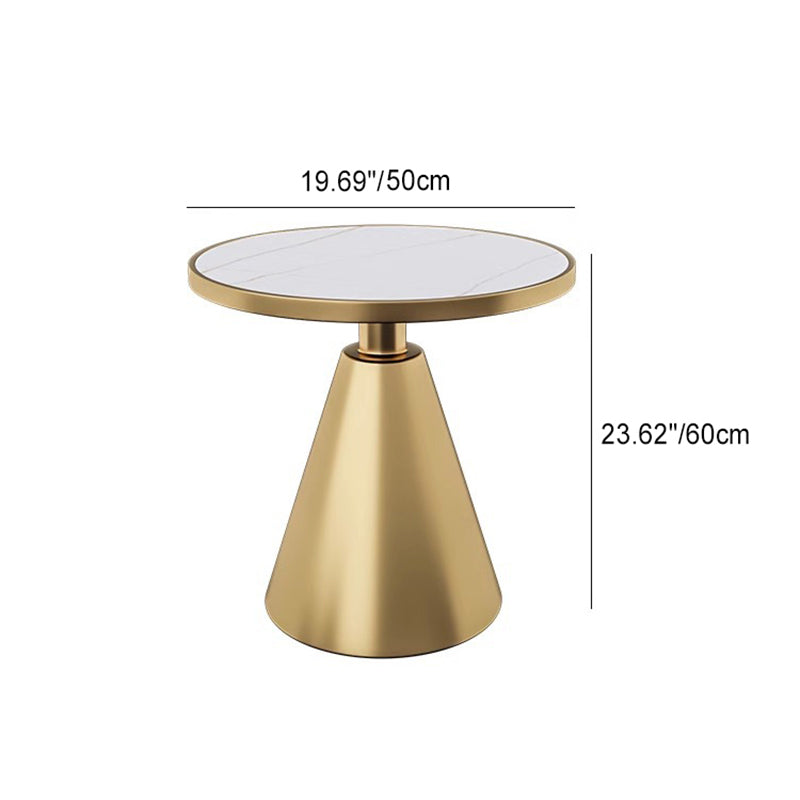 Contemporary Luxury Round Sintered Stone Top Conical Metal Base Coffee Table For Living Room