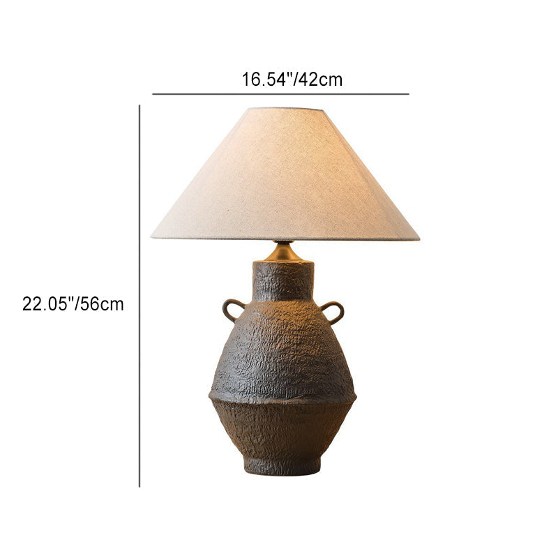 Traditional Japanese Jar Ceramic Fabric 1-Light Table Lamp For Living Room