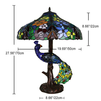 Traditional Tiffany Dome Resin Glass 4-Light Table Lamp For Living Room