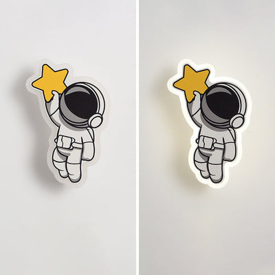 Contemporary Creative Acrylic Cartoon Fairy Astronaut Iron LED Kids Wall Sconce Lamp For Bedroom