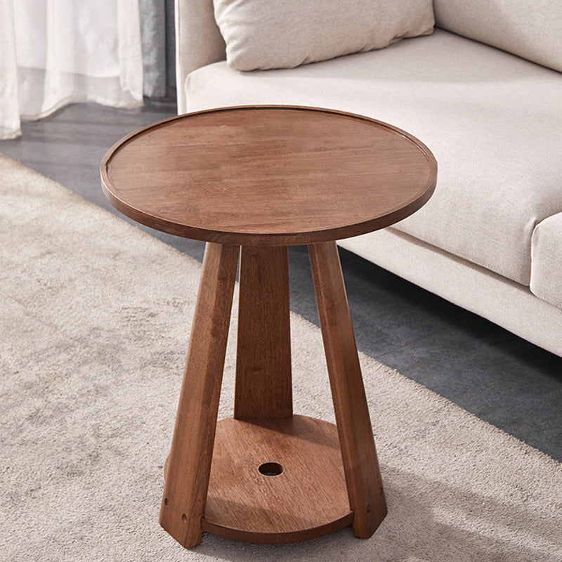 Modern Simplicity Round Rubber Wood End Table 2-Tier For Living Room