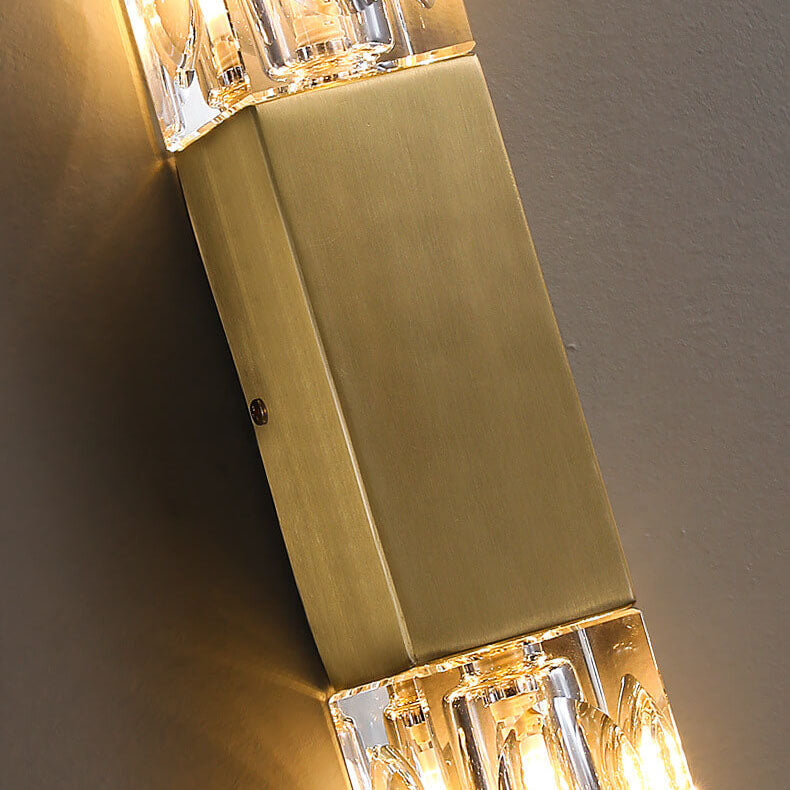 Minimalist Light Crystal Square Column Brass 2-Light Wall Sconce Lamp