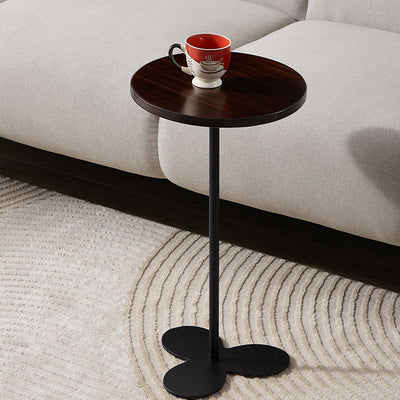 Modern Minimalist Round Tabletop Iron Marble Solid Wood Side Table 1-Leg For Living Room