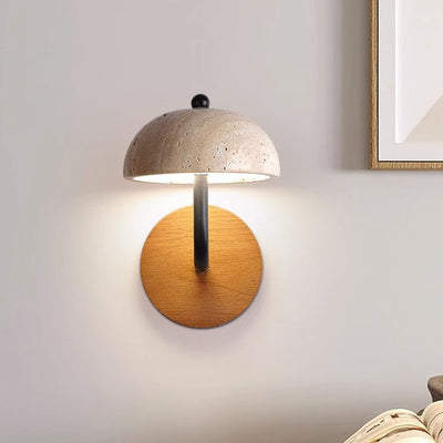 Traditional Japanese Dolomite Walnut Round Hemispherical LED Wall Sconce Lamp For Bedside