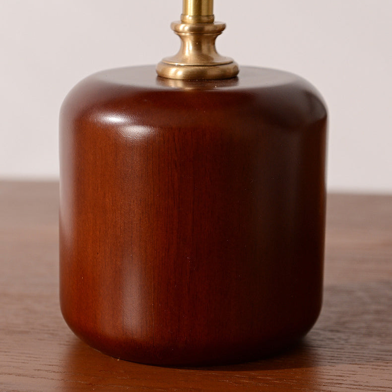 Contemporary Retro Brass Wood Glass Round Cylinder LED Table Lamp For Bedside